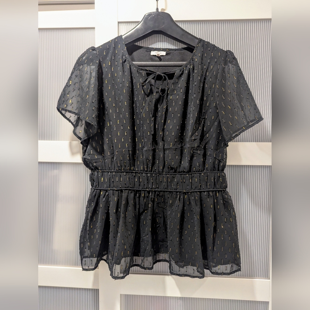 Maurices Elegant Black Sheer Top with Gold Accents